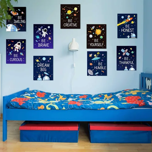 Miniatura 4 de Zonon 9 piezas de decoración de espacio exterior para habitación de niños, dormitorio de niños, 8 x 10 pulgadas, póster sin marco, decoración