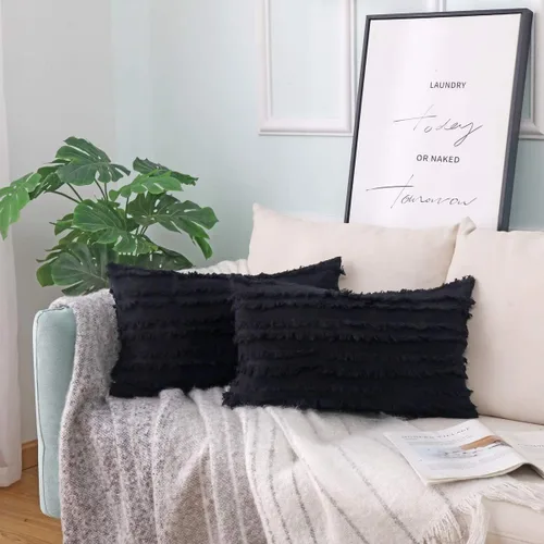 Miniatura 14 de GYROHOME Paquete de 2 fundas de almohada de algodón y lino, fundas de cojín decorativas, diseño de borlas, fundas de cojín modernas con flecos
