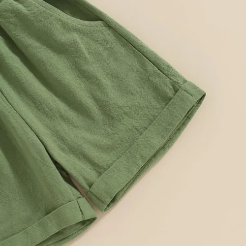 Miniatura 7 de Karuedoo Conjunto de 2 piezas de ropa de algodÃ³n y lino de manga corta con botones y pantalones cortos para el verano