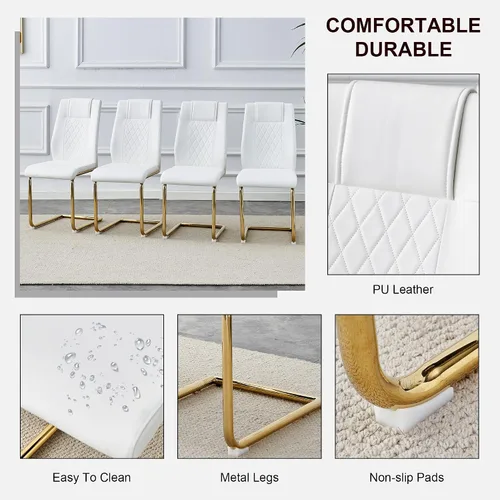 Miniatura 5 de gopop Juego de 6 sillas de comedor, sillas de comedor modernas con patas de metal electrochapado, sillas de cocina para sala de estar, sillas Pierna