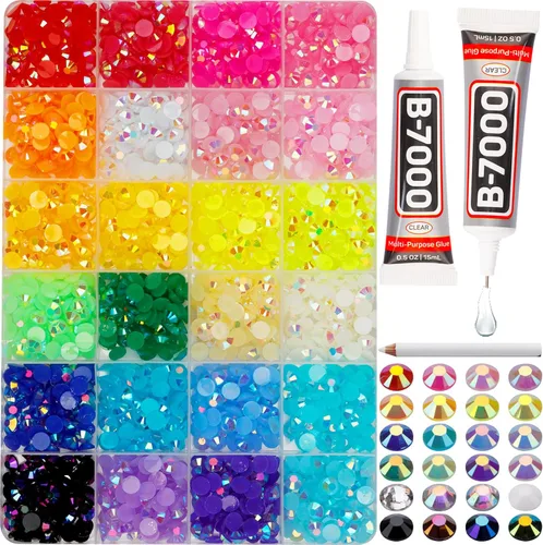 Miniatura 11 de Juego de 8000 diamantes de imitación de resina con parte trasera plana Jelly AB de 0.157 pulgadas y 24 colores para deslumbrar, no plateados