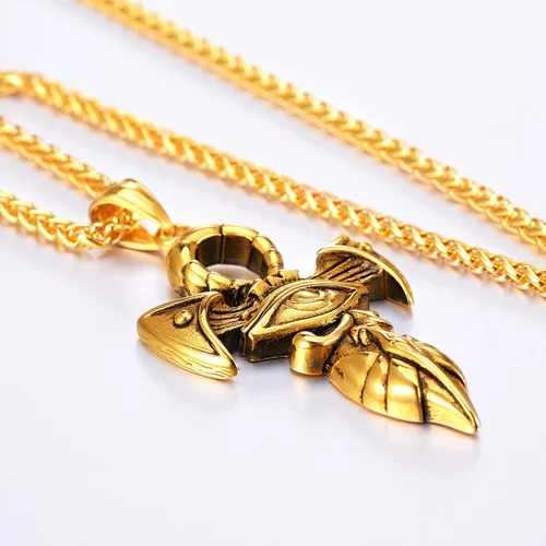 Miniatura 3 de U7 Horus Necklaces for Men Women, Stainless SteelBlackGold Plated Ankh Cross Egyptian Symbol Jewelry, Eye of Horrus Pendant with 22 Inch Chain