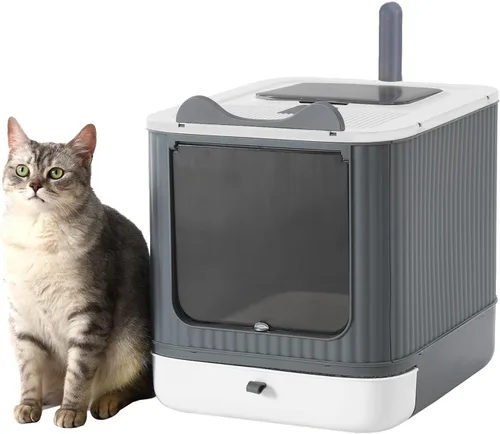 Caja de arena plegable para gatos, caja de arena totalmente cerrada con tapa, cajas de arena cubiertas para gatitos con cuchara, control de olores,