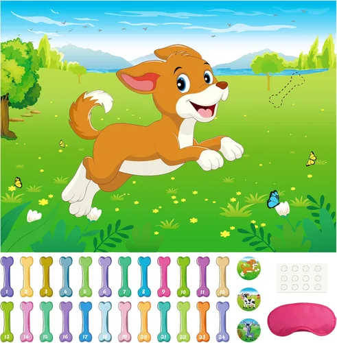 Miniatura 10 de Morcheiong Pin The Tail on The Dinosaur Game con 48 colas para recuerdos de fiesta de dinosaurios, suministros de cumpleaños para niños