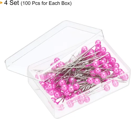 Miniatura 3 de PATIKIL Alfileres de costura perlados, juego de 4 agujas de cabeza de bola de acero inoxidable para decoración de modista, color rosa