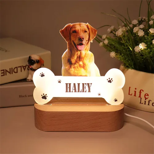 Miniatura 8 de Lámpara de fotos personalizada con 5 imágenes, luz LED para dormitorio, noche 3D, Navidad, cumpleaños, hueso, 8 pulgadas