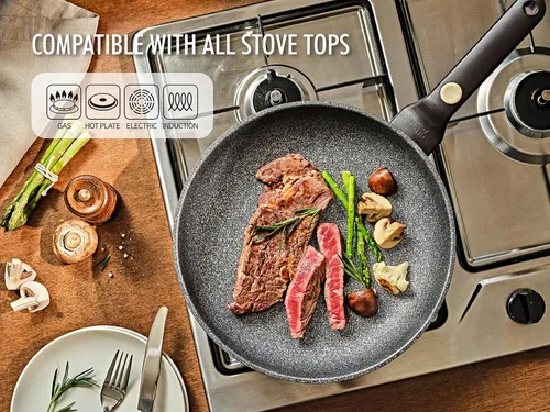 Miniatura 6 de Sartén antiadherente para wok Glam de 12 pulgadas, sartén multicapa con revestimiento inoble, libre de PFOA y PFOS, sartenes para tortillas