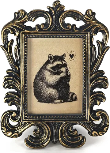 Marco de fotos pequeño de mapache vintage, divertido mini marco de fotos adornado para decoración de mesa, decoración de escritorio, impresiones