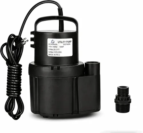 Miniatura 10 de D-HONOR - Bomba de sumidero sumergible para uso general, bomba de agua 1/3 HP 2400 GPH termoplástica eléctrica portátil de transferencia