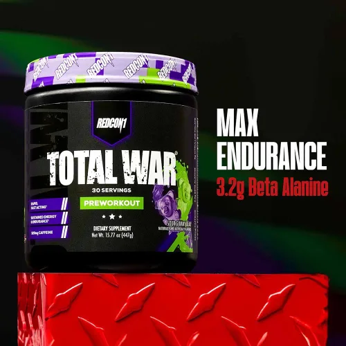 Miniatura 6 de REDCON1 Total War - Suplemento para antes del entrenamiento, Uva - Preentrenamiento con cafeína de acción rápida para hombres + mujeres con beta