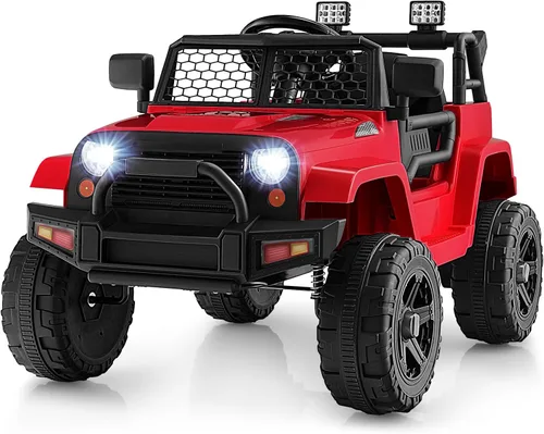 Miniatura 10 de HONEY JOY - Camión de paseo rosa con batería de 12 V con control remoto, suspensión de resorte, faros, música, parabrisas de malla, autos eléctricos