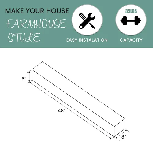 Miniatura 2 de Mantel para chimenea de 48 pulgadas, estante flotante con acabado rústico, estante de pared de madera con soporte invisible resistente