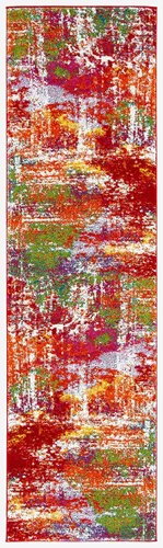 Miniatura 2 de SAFAVIEH Watercolor Collection - Alfombra para pasillo, 2 pies 3 pulgadas x 8 pies, naranja y verde, diseño abstracto bohemio moderno, no desprende