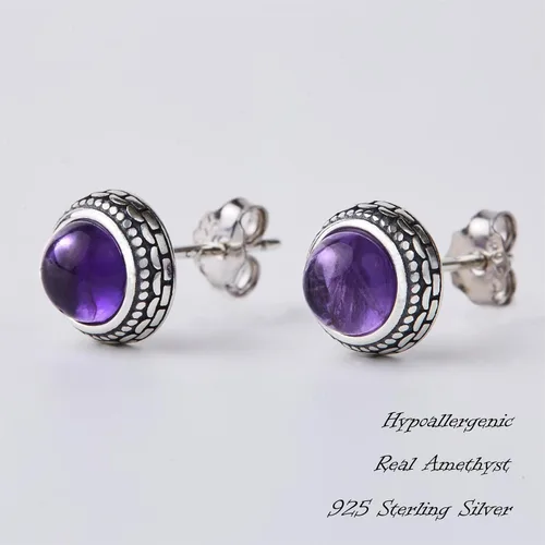 Real Crystal Birthstone Sterling Silver Stud Earrings Jewelry for Women Fashion Trendy Western 925 Antiqued Boho Handmade Best Gift for Her keenove