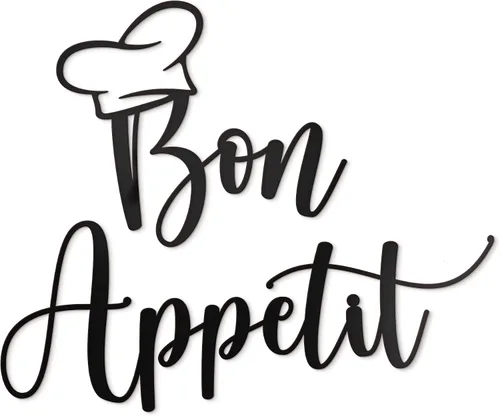 Vivegate Bon Appetit - Decoración de pared de metal, 17 x 14 pulgadas, color negro, moderno, bonito y bonito con sombrero, arte de pared de metal
