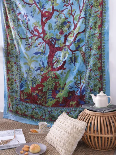 Miniatura 6 de Popular Handicrafts Tree Of Life - Tapiz psicodélico hippie de tamaño individual para colgar en la pared, diseño de maditación india, gitano, Azul
