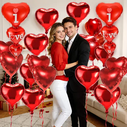 Miniatura 6 de 20 + 2 globos con texto en inglés "I Love You", globos de corazón, decoraciones del día de San Valentín e idea de regalo para él o ella