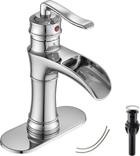 Miniatura 12 de Grifo de baño de cascada de latón antiguo GGStudy con una sola manija de un agujero, grifo de lavabo de baño a juego con drenaje desplegable