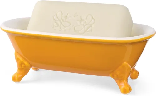 Miniatura 14 de Bañera decorativa en miniatura con patas de garra de cerámica de 6.5", jabonera para jabón en barra, soporte para esponja de cocina y bandeja