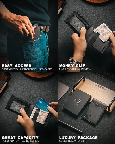 Miniatura 74 de Zitahli - Billetera delgada con 12 ranuras para tarjetas, ventana de identificación con clip para dinero, bolsillo frontal RFID plegable, pequeña