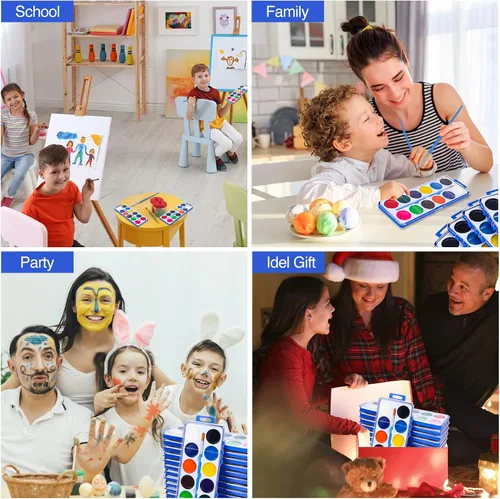 Miniatura 6 de Juego de 42 pinturas de acuarela para niños, 12 colores de acuarelas con pincel, juego de pintura de acuarela para niños para recuerdos de fiesta