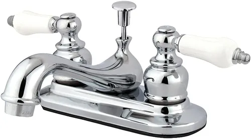 Kingston Brass KB601PL Restoration - Grifo de lavabo central de 4 pulgadas con manija de palanca de porcelana, cromo pulido