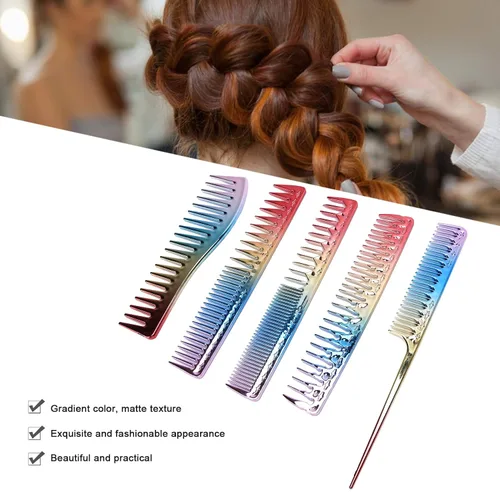 Miniatura 5 de Peine de pelo de arco iris, peine de cola de rata, peine de cola de rata, peine desenredante de dientes anchos y peine antiestático para la mayoría