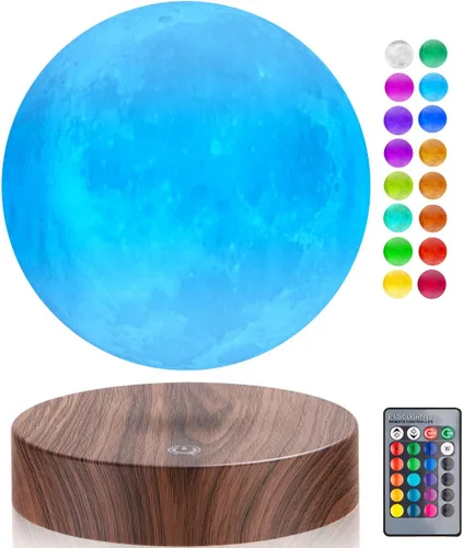 Lámpara de luna levitante de 16 colores flotante y giratoria, luz nocturna de luna LED con control remoto, levitación magnética, impresión 3D, Luna