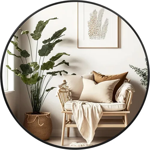 Fabuday Espejo circular negro para pared de 20 pulgadas, espejos redondos para baño, entrada, sala de estar, pasillo, decoración de dormitorio,