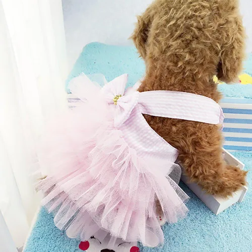 Miniatura 3 de Ropa para Mascotas Linda Collarín con Moño Vestido de Tutu para Perros Hembra Ropa para Perras Yorkie Arnés Rosa