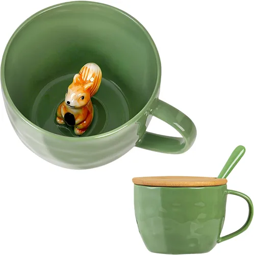 Miniatura 19 de BigNoseDeer Taza Bonita de Dinosaurio Taza de Café de Cerámica con Dinosaurio de Dibujos Animados 3D en el Interior, Tazas Divertidas con Tapa