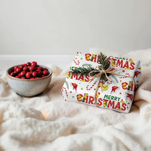 Miniatura 7 de SaringSwoon Papel de regalo de pato de Navidad, divertido envoltorio de regalo de Navidad con sombreros de Papá Noel, bastones de caramelo, patos
