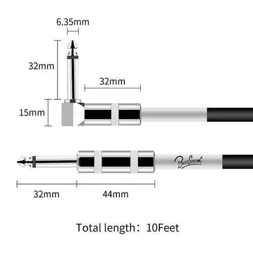 Miniatura 5 de BestSounds Cable de guitarra eléctrica de 10 pies, cable de instrumento para bajo, guitarra, amplificador de bajo, amplificador de bajo, cable