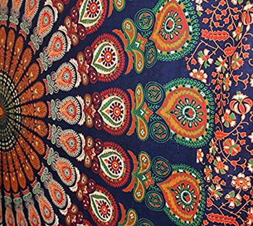 Miniatura 4 de raajsee - Tapiz azul y naranja con mandala - Mejor colgante de pared con mandala - Tapiz para la cama para dormitorio estético - Tamaño póster