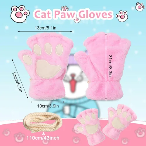 Miniatura 3 de Guantes de pata de gato, 3 pares de guantes kawaii, patas de gato, cosplay, piel sintética, guantes de gato, patas de león, guantes sin dedos