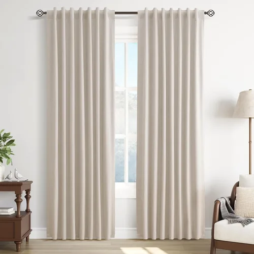 Miniatura 29 de Guken Cortinas opacas de lino, 2 paneles rústicos, elegantes, 100% opacas, con aislamiento térmico, banda de ganchos y trabilla trasera, 52 x 84