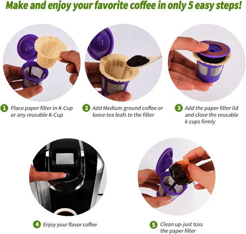 Miniatura 5 de Filtros de papel desechables sin blanquear para cafeteras Keurig 1.0 y 2.0 de una sola porción, ajuste universal para todas las cápsulas de filtro