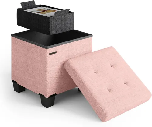 Miniatura 19 de Cubo otomano de almacenamiento con cubo pequeño, otomana cuadrada de 15 pulgadas con almacenamiento para sala de estar y dormitorio, reposapiés