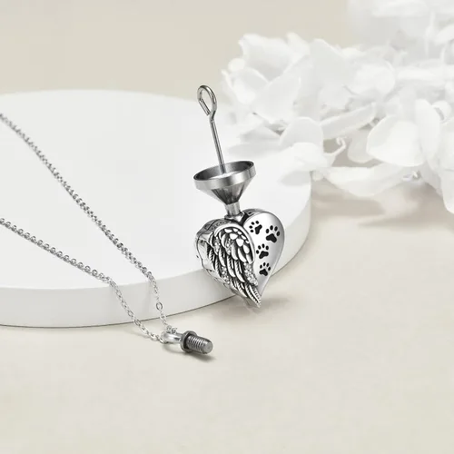 Miniatura 42 de YFN Collares de urna para cenizas, de plata de ley, alas de ángel de la guarda, collares de urna para cenizas, cremación de mascotas, joyería