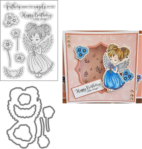 Miniatura 9 de Juego de sellos y troqueles transparentes de ángel para hacer tarjetas, plantillas de corte para álbumes de recortes, álbum de fotos, papel