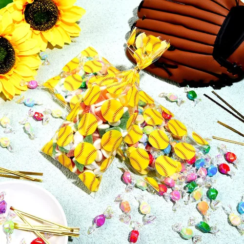 Miniatura 3 de Outus 100 bolsas de celofán de sóftbol, bolsas de regalo de sóftbol, bolsa de dulces con corbata para decoración de fiestas temáticas de deportes