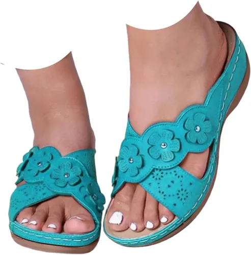 Miniatura 9 de Chanclas para mujer 2026, soporte de arco de flores, sandalias ortopédicas sin cordones con puntera abierta, bucle ajustable, sandalias de cuña