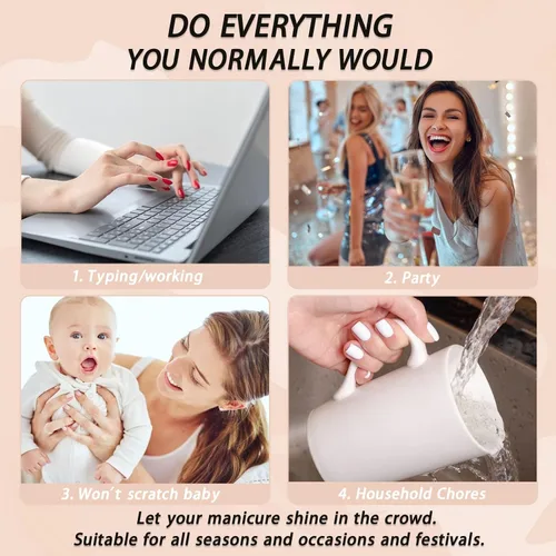 Miniatura 6 de Uñas postizas cortas a presión, uñas acrílicas cuadradas, coloridas de cobertura completa, uñas adhesivas brillantes en líneas, uñas reutilizables