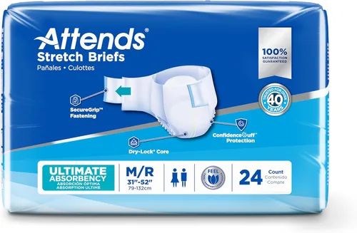 Miniatura 6 de Attends - Pañales desechables para incontinencia de adultos con diseño Stretch, talla Mediana/Regular, para cinturas de 31-52 pulgadas con cierre