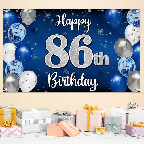 Miniatura 316 de Decoración de feliz cumpleaños 35, globo azul y plateado de 35 años, cartel grande de telón de fondo de cumpleaños, suministros para fiesta de 35th