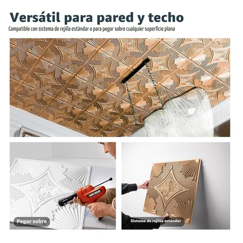Miniatura 7 de Art3d Azulejos de techo colgantes de 24 x 24 pulgadas en bronce (paquete de 12, 48 pies cuadrados), paneles de revestimiento 3D adhesivos de 2 x 2
