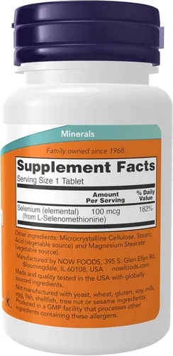 Miniatura 2 de NOW Suplementos, Selenio (L-Selenometionina) 100 mcg, Mineral Esencial*, 100 Tabletas