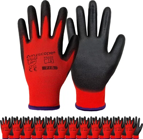 Miniatura 11 de Guantes de trabajo con revestimiento de poliuretano, 12 pares, guantes de jardín finos para hombres y mujeres, ideales para trabajo ligero
