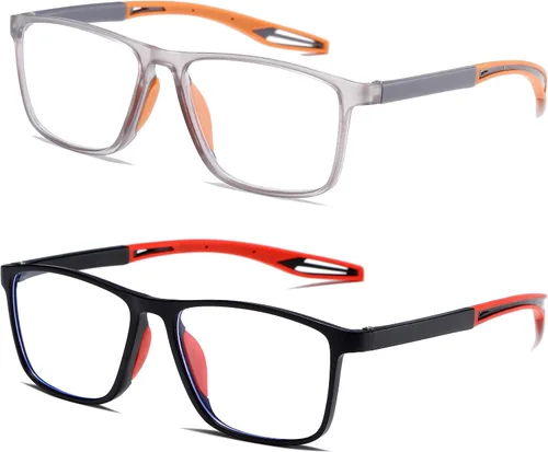 Gafas de lectura para hombre, 2 pares, estilo deportivo, cómodas y flexibles, con bloqueo de luz azul, lectores para hombres Amarillo y rojo (Yellow