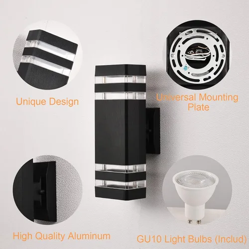 Miniatura 5 de DASTOR Lámpara de Pared Moderna para Exteriores, Luminaria Negra para Exteriores Montaje en Pared, Cuerpo de Aluminio Luces Exteriores para Casa